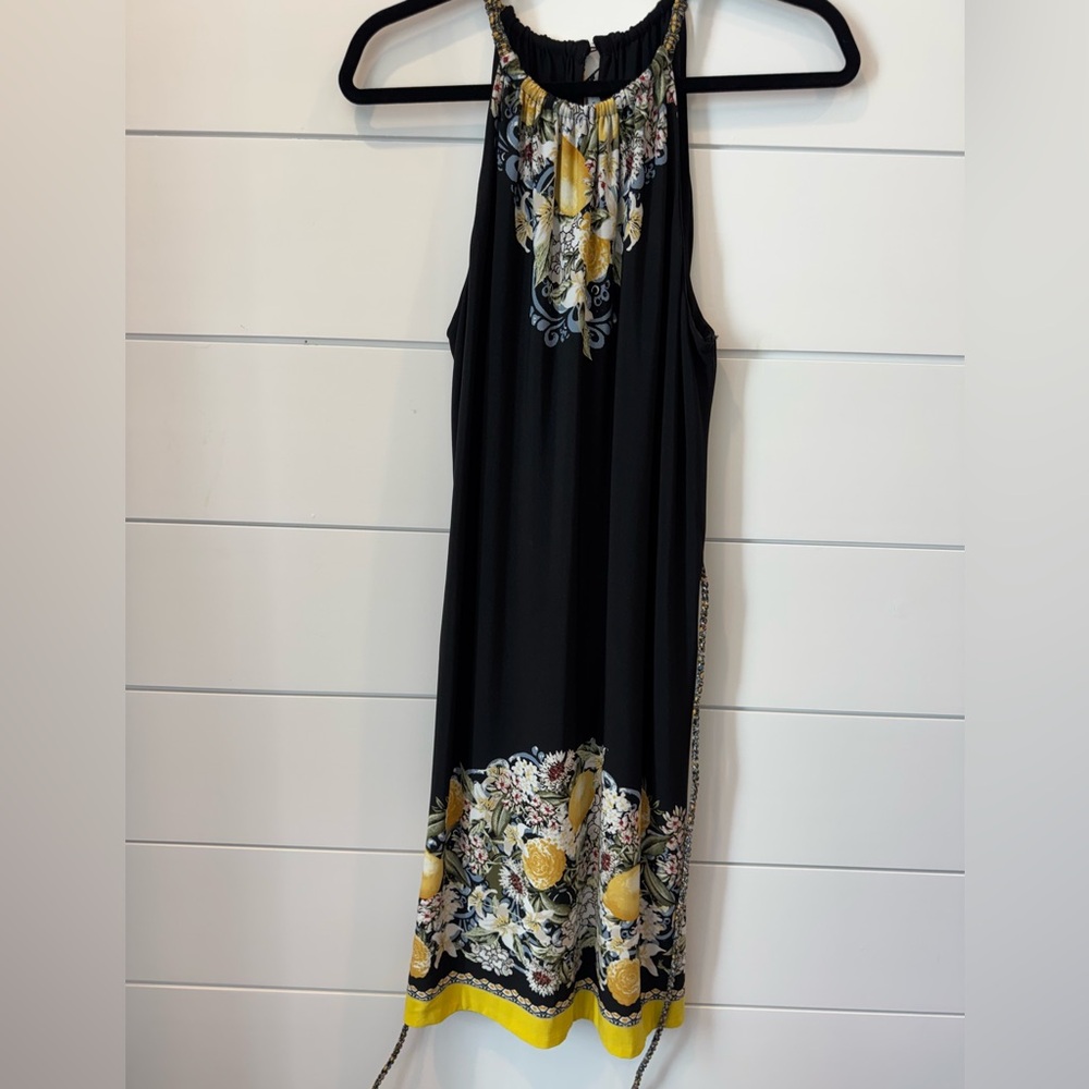 Black & Yellow Floral Halter Women’s Dress